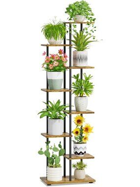 Tall 58" Indoor Plant Stand - 7-Tier Corner Shelf, Stylish Black Brown Decor